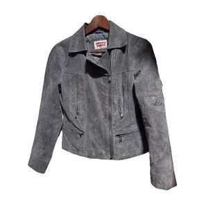 Levis Womens Genuine Brushed Suede Leather  Moto Jacket Small Gray